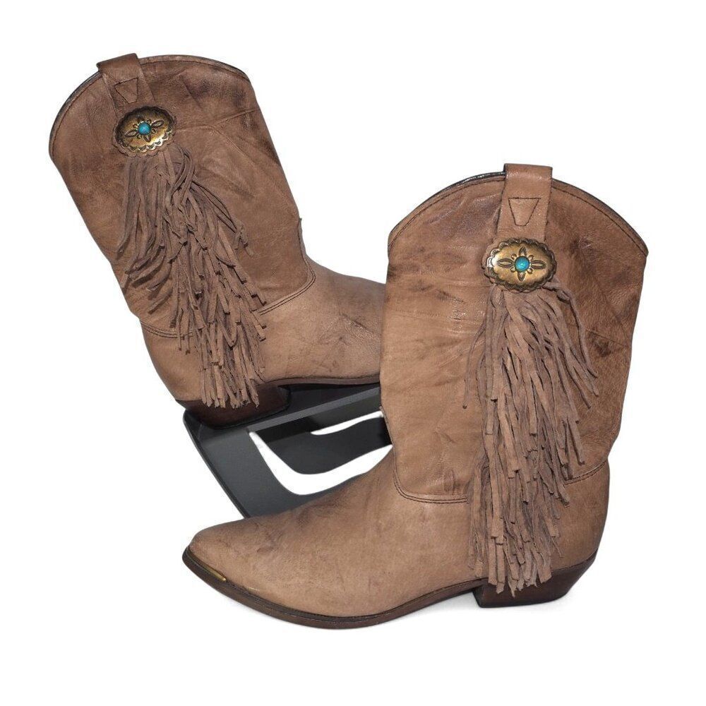 Abilene Boots Sage Vintage Fringe Western Cowboy Boots Tan 3716 Women's 6.5M